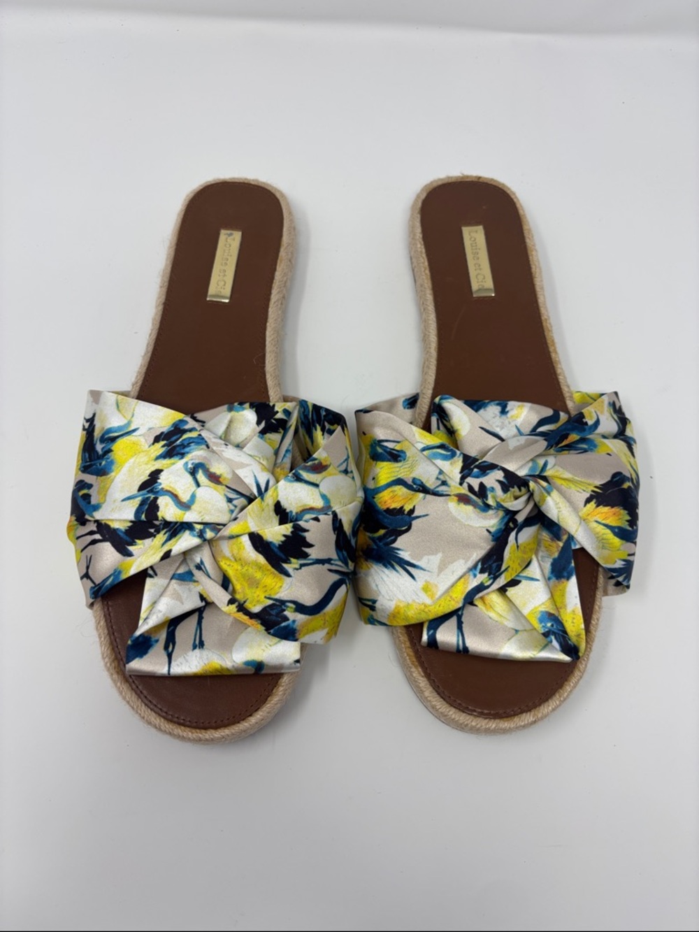 Louise et Cie Yellow & Navy Floral Knot Slide Sandals 11M 11 M 43 lo camille
